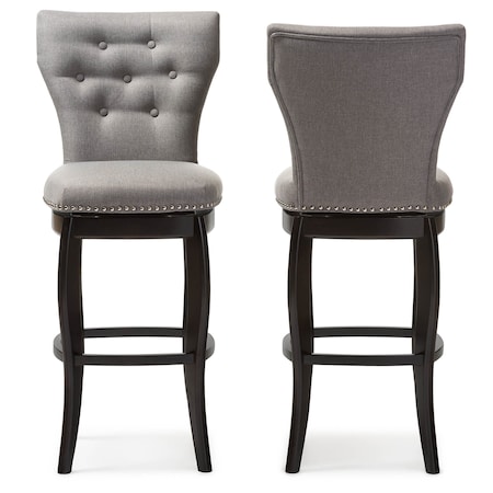 Baxton Studio Leonice Grey Upholstered Button-tufted 29-Inch Swivel Bar Stool 123-6825